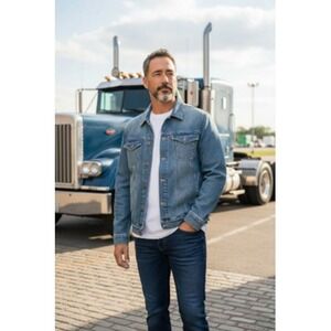 Triot Los Angeles Denim Jacket Mens Large Blue Quilted Lined Trucker Casual